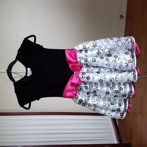 Bonnie Jean Girls Black Flower dress with Pink Bow